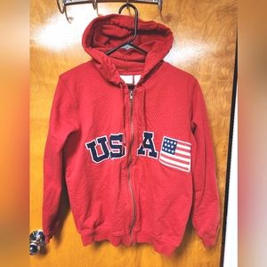 Liz Claiborne Red USA Athleisure Zip- Up Hooded Sweatshirt S